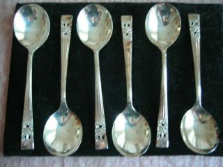 6 Vintage Art Deco Silver Plate Community Soup Spoons - Sheffield England
