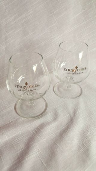 Courvoisier Cognac (2) Footed Sniffer Glasses W/ Gold Print