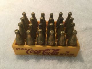 Vintage Miniature Plastic Coca Cola Coke Case With 24 Gold Coke Bottles 3