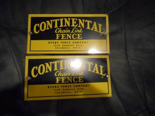 Two Vintage Metal Continental Chain Link Fence Signs 4 " X 8 " Columbus,  Ohio