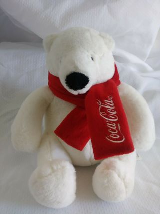 Coca Cola White Polar Bear W/ Red Scarf 13” Large Mascot Advertising Plush 2012