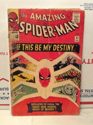 The Spider - Man 31 (dec 1965,  Marvel) 1.  0/1.  5 First Gwen Stacey