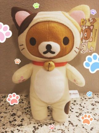11” Rilakkuma Standing Cat Costume Plush Bell Meow San - X Japan Authentic