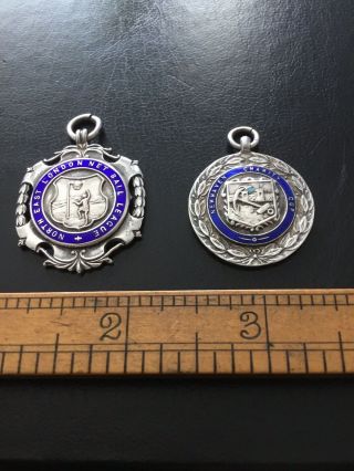 2 Heavy Vintage Solid Silver Watch Fob Medal 32g Total
