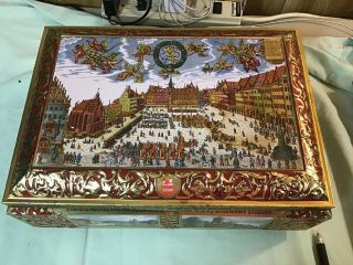 Large Cookie Tin E.  Otto Schmidt West Germany 17 X 12 X 7 " German Year 2000