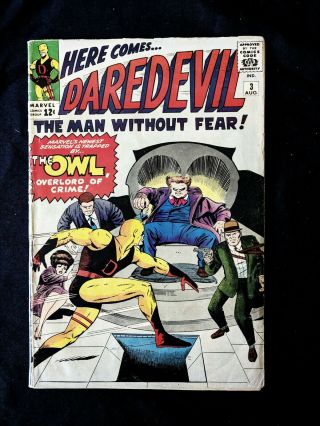 Daredevil 3 1964 First Appearance Of Owl Yellow Costume Jack Kirby Vg