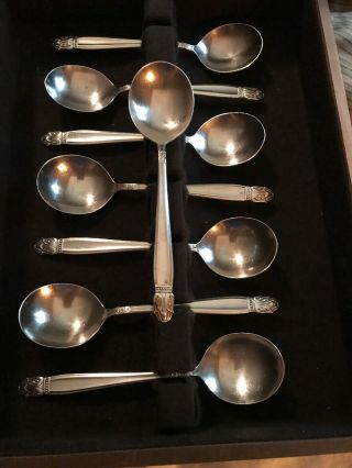 Set Of 8 Holmes & Edwards Danish Princess Round Soup Spoons - 7”