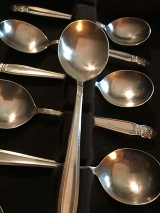 Set Of 8 Holmes & Edwards Danish Princess Round Soup Spoons - 7” 2