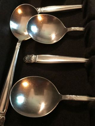 Set Of 8 Holmes & Edwards Danish Princess Round Soup Spoons - 7” 6
