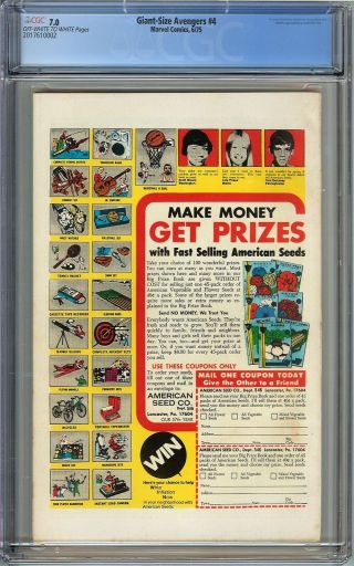 Giant - Size Avengers 4 CGC 7.  0 VISION SCARLET WITCH Wedding John Romita Cover 2