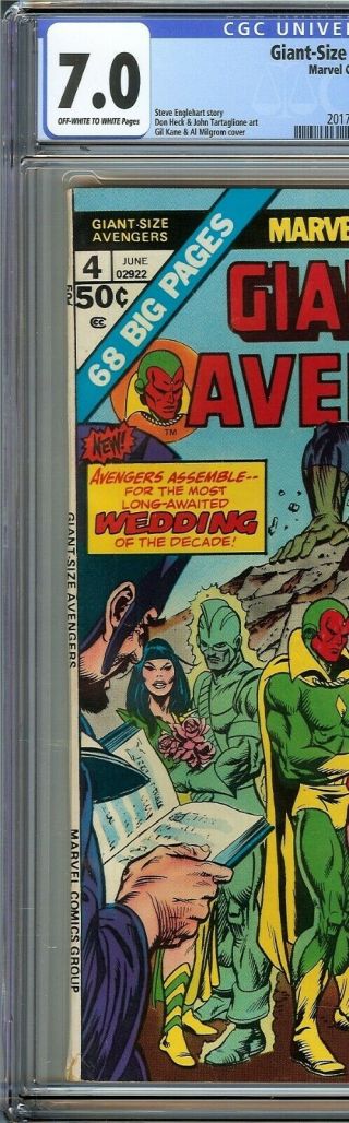 Giant - Size Avengers 4 CGC 7.  0 VISION SCARLET WITCH Wedding John Romita Cover 5