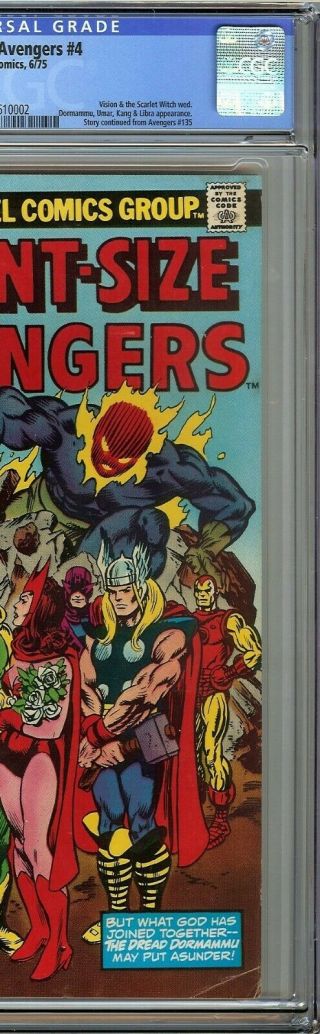 Giant - Size Avengers 4 CGC 7.  0 VISION SCARLET WITCH Wedding John Romita Cover 6