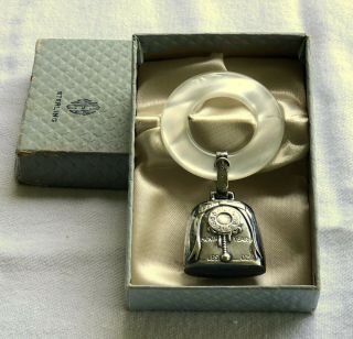 Vintage Web Sterling Silver Bell Baby Rattle Teething Ring Birth Record