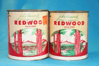 2 Vintage John Hancock Redwood Color Finish Paint Cans - 1/4 Gallon -