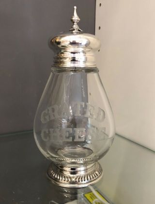 Frank M.  Whiting Sterling Silver On Etched Glass Grated Cheese Shaker