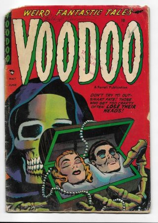 Voodoo 15 - Ajax Farrell 1954 - Classic Skull Shrunken Head Cover - Drug Story