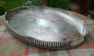 Vintage Large 23 " Silver Plate On Copper Gallery Tray With Chased Decoration