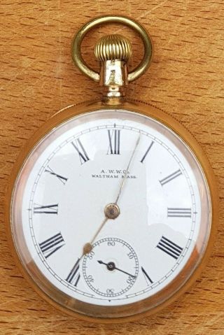 Antique Victorian 1884 14ct Gold Plated Cased Waltham Pocket Watch