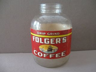 Vtg.  Folgers Drip Grind Coffee Jar 1 Pound - No Lid -