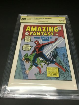 Cbcs Art Spider - Man Fantasy 15 From Origins Of Marvel Signed By Stan Lee