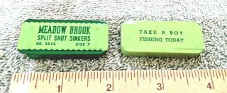 Vintage Meadow Brook Split Shot Sinkers No.  3655 Size 7,  2 Tone Green Fish Tin.