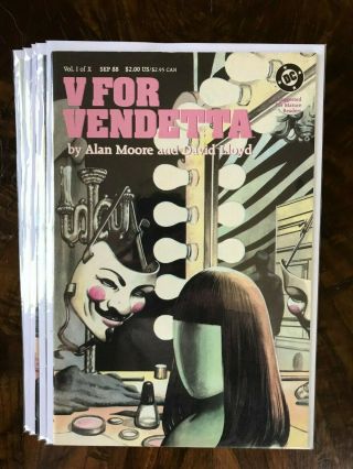 V For Vendetta 1 - 10 Full Run Complete Set Alan Moore 2 3 4 5 6 7 8 9 Dc Watchmen