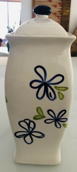 Starbucks White Ceramic Coffee Biscotti JAR Blue Floral Green Leaves 8,  