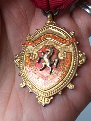 Antique 1948 Enamel Silver Gilt Medal,  Fob,  Kent Water Polo & Swimming,  Horse 3