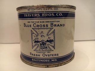 Blue Cross Oyster Can (no Lid),  Travers Bros,  12oz
