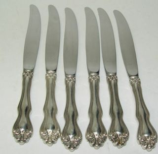 6 Westmorland Sterling Silver Handled George & Martha Dinner Knives 9 " Each