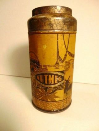 Vintage Tin Nutmeg Can/ Shaker With Art Deco Label/ No Brand Indicated