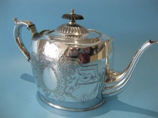 Antique Silver Plated Victorian Chased / Hand - Engraved Oval Tea Pot