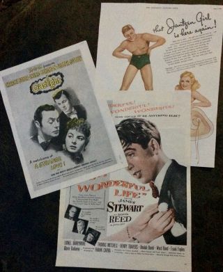 3 Vintage Ads Movies Gaslight - Its A Wonderful Life & Jantzen Swim Suits 1941