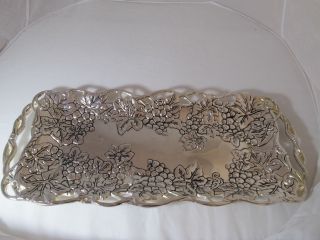 Silver Plate Serving Tray Platter By Godinger Grape/leaf Design
