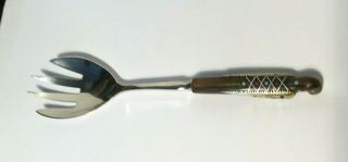 Antique Spoon Spork Fork Silver Plated & Cow Horn Bird Handle Brass & Enamel