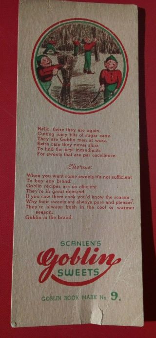 Rare Scanlens Goblin Sweets Book Mark Bookmark 9 1960 