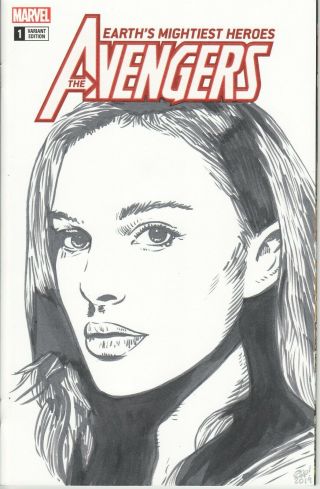 The Avengers 1 Blank Variant With Natalie Portman Thor Painted Sketch