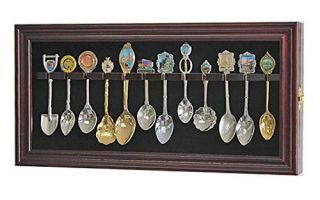 12 Souvenir Spoons Shadow Box Cabinet Rack Wall Display Case (sp12 - Mah)