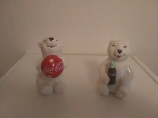 Vintage Coca Cola Collectible Polar Bear Playtime Cubs Salt And Pepper Shakers