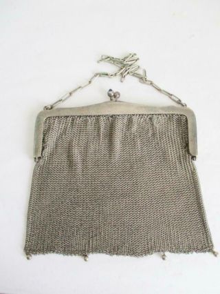Antique Chain Mail Mesh Purse - Bag Silver Plated 1900/1910 Ball Decor
