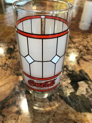 Vintage Libby Coca - Cola Tiffany Style Frosted Stain Glass Drinking Tumbler 12 Oz