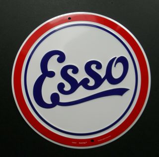 Esso Gas Company Exxon Mobil Embossed Metal Sign 12 Inches