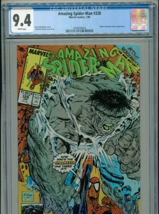 1990 Marvel The Spider - Man 328 Todd Mcfarlane Hulk Cgc 9.  4 White Box8