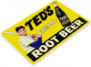 Ted Williams Creamy Root Beer Red Sox Baseball Mlb Retro Vintage Metal Tin Sign
