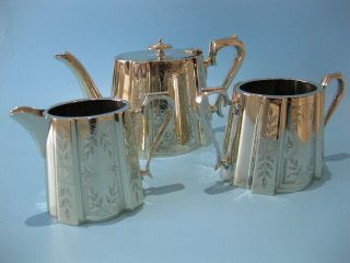 Quality Antique Silver Plated Victorian Engraved 3 Piece Tea Service