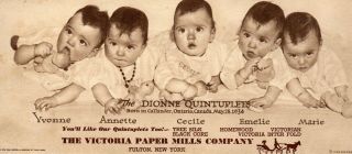 Dionne Quintuplets Ink Blotter The Victoria Paper Mills Fulton,  York 1935