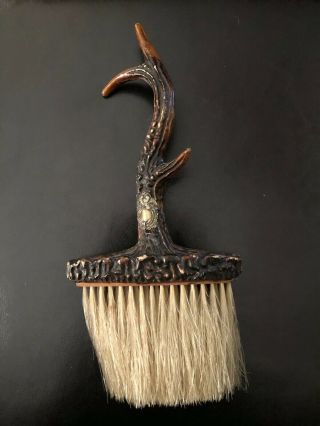 Victorian Antler Handled Clothes Hat Brush Sterling Silver Engravable Plaque