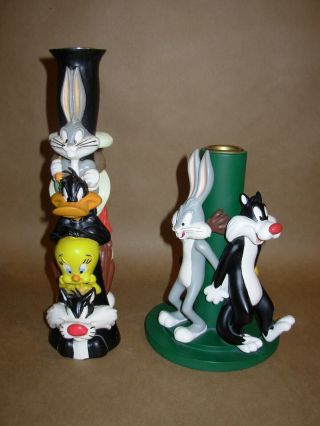 Set Of 2 Vintage Looney Tunes Candlesticks