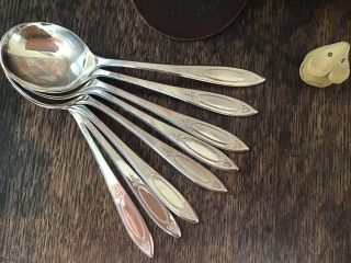 Set 8 Gumbo Round Soup Spoons Oneida Adam Community Silver Plate No Mono Antique