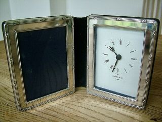 Vintage 3.  25 " X 2.  25 " English Hm1993 Solid Silver Photo Clock Picture Frame